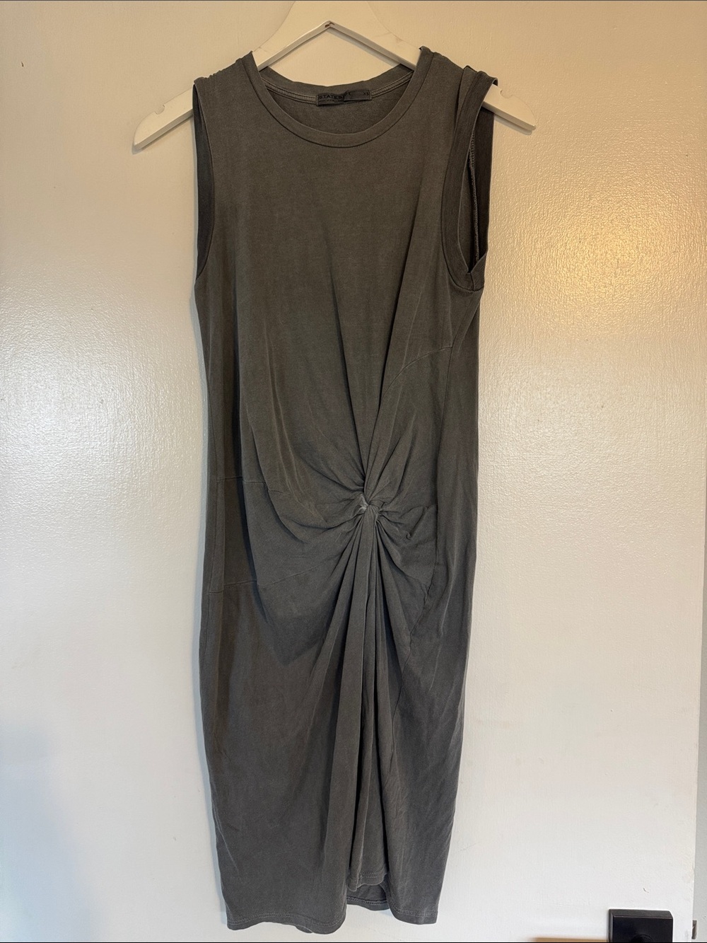 Stateside Knot-Front Sleeveless Midi Dress in Charcoal Gray